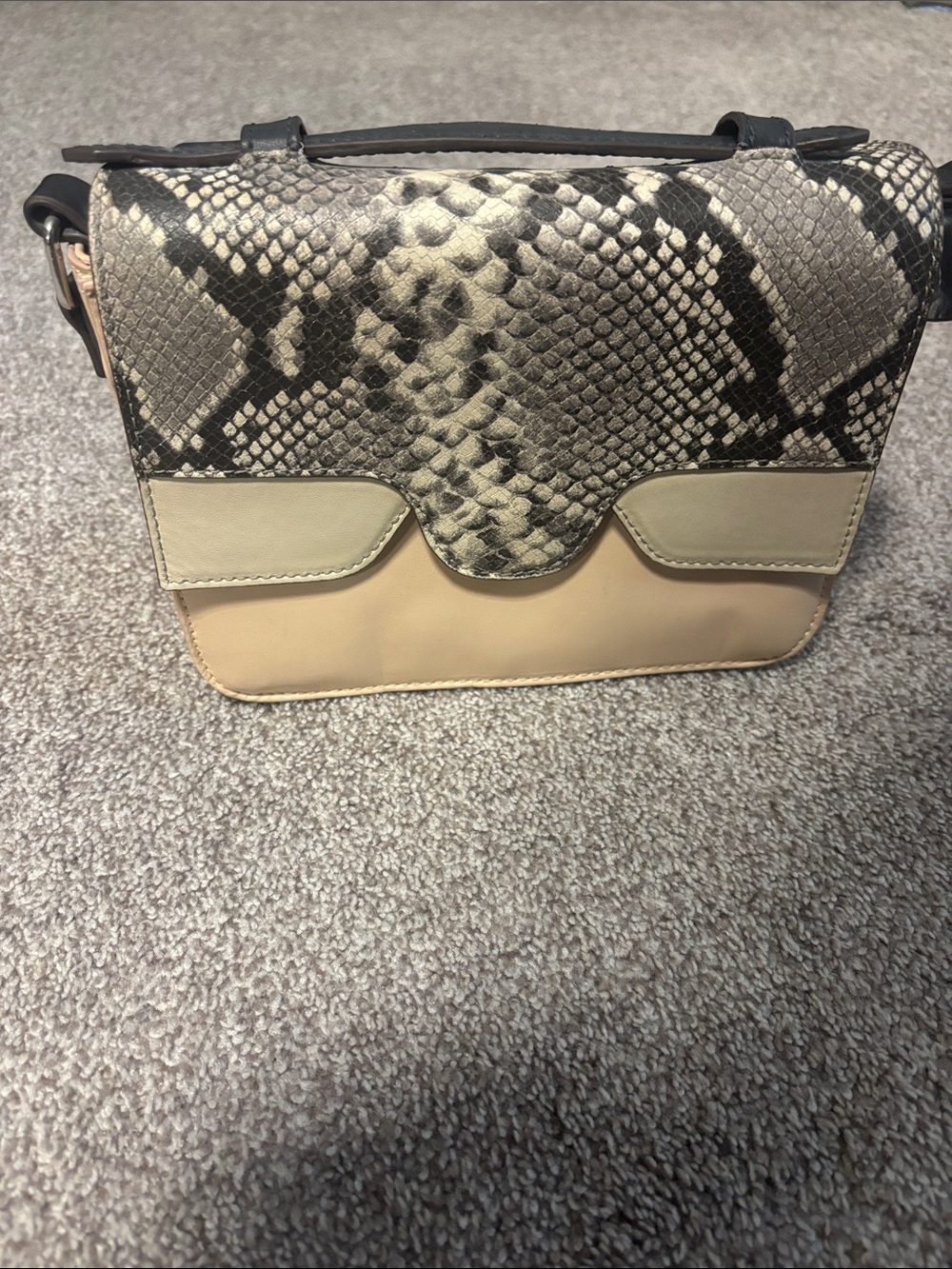 Vince Camuto Beige and Black Snake-Print Crossbody